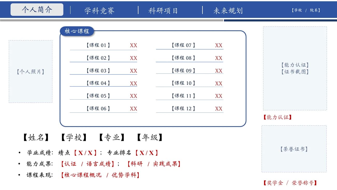 个人陈述与申请汇报 · 15页蓝白PPT模板:作者PDF预览第2页 · 待填写模板